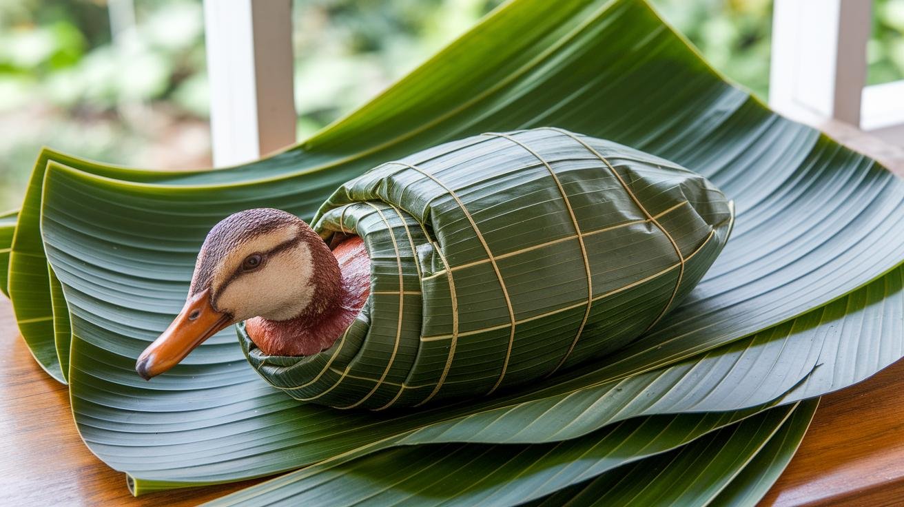 Preparing and Wrapping Duck in Banana Leaves for Bebek Betutu Recipe.jpg