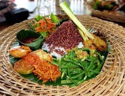 Colorful plate of traditional Indonesian food