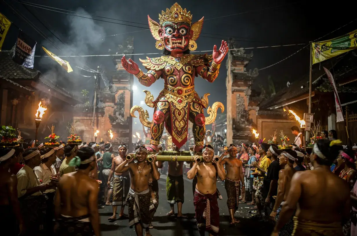 Ogoh-ogoh giant demon parade during Pengerupukan night before Nyepi Bali
