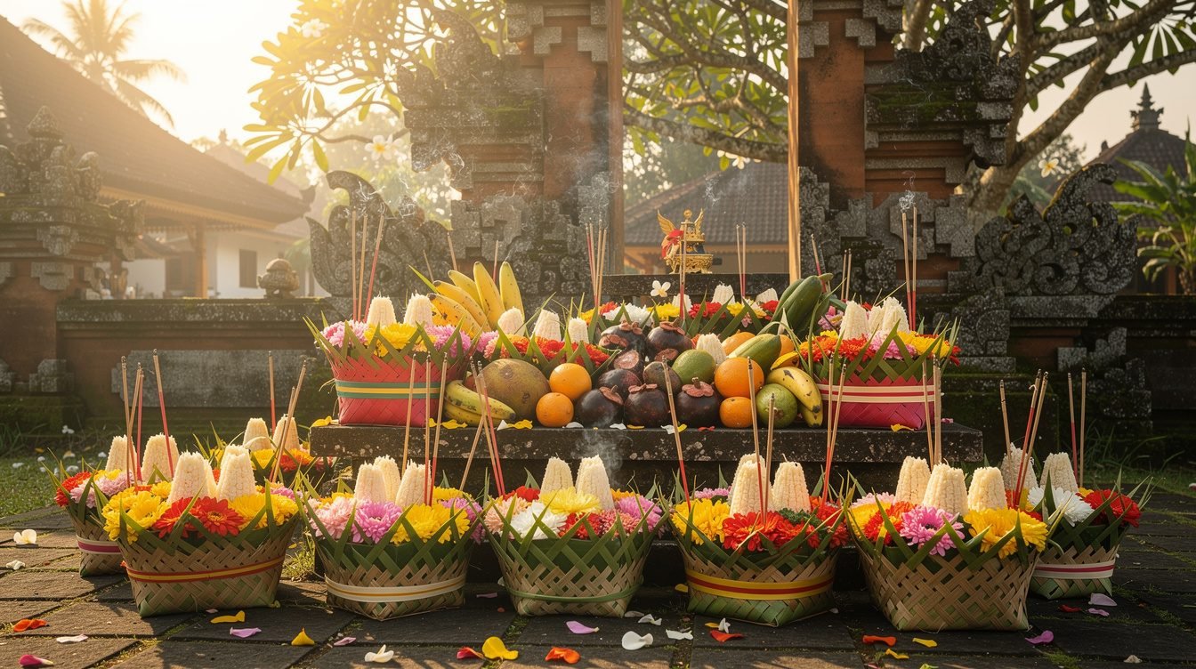 Traditional Balinese ceremonial food offerings