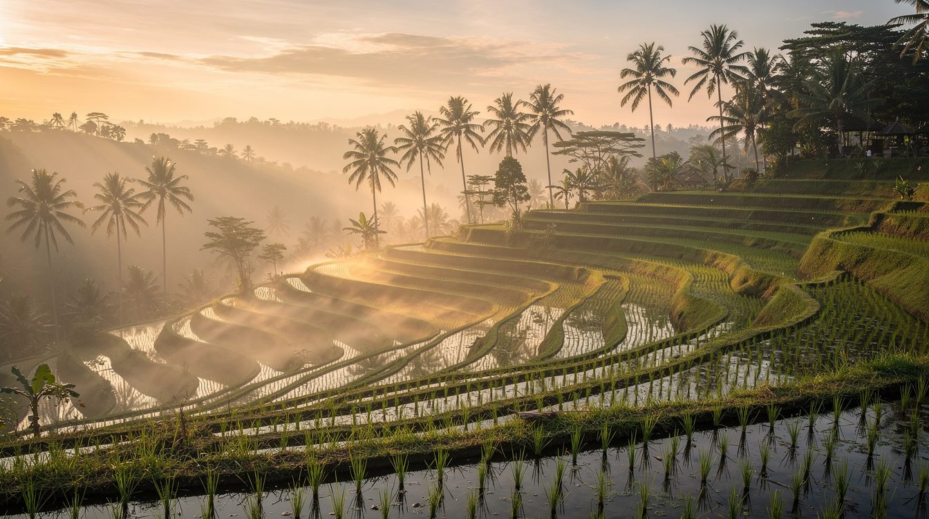 Ubud rice terraces at sunrise