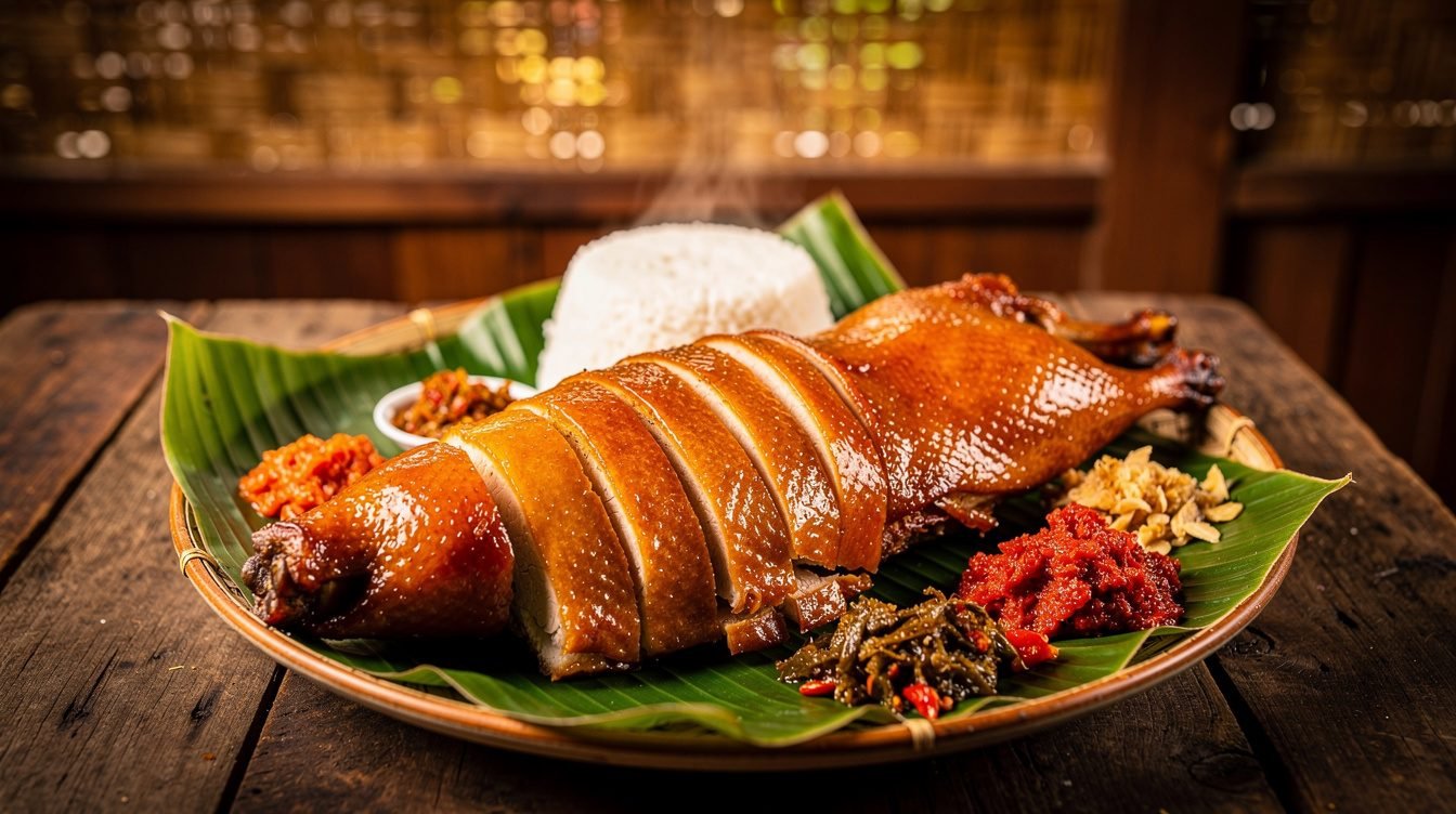 Essential Bali food dishes on banana leaf