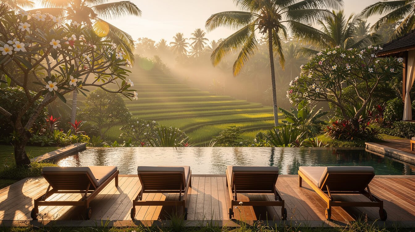 private villa pool deck in Ubud for healing retreat