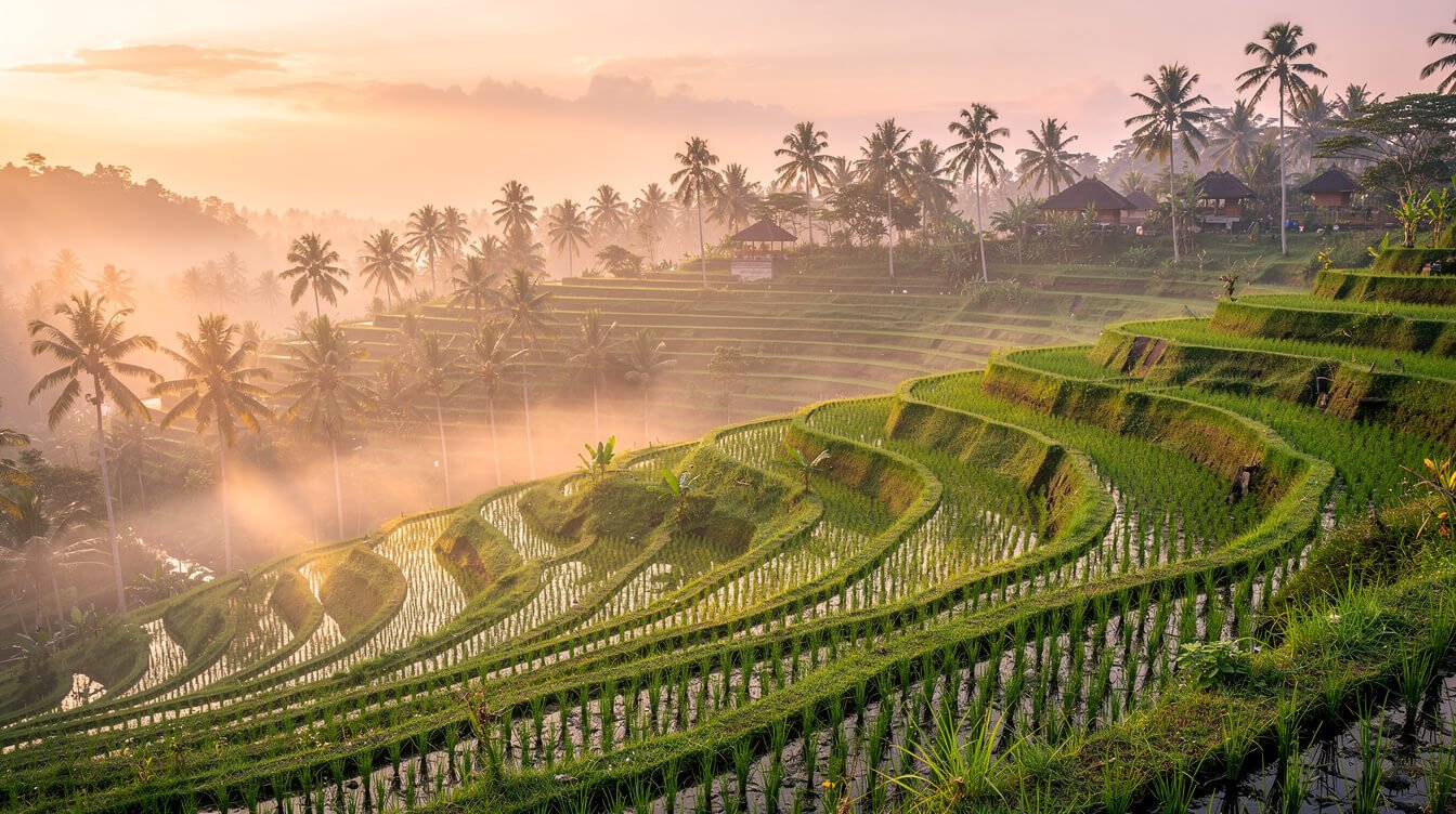 golden hour rice terraces in Ubud for Bali healing retreat