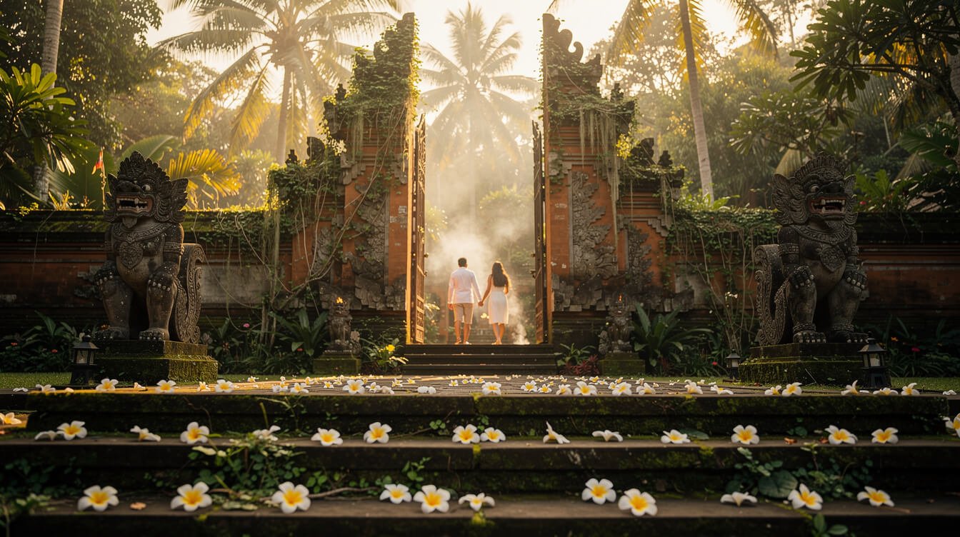 romantic temple setting in Ubud Bali for honeymoon couples