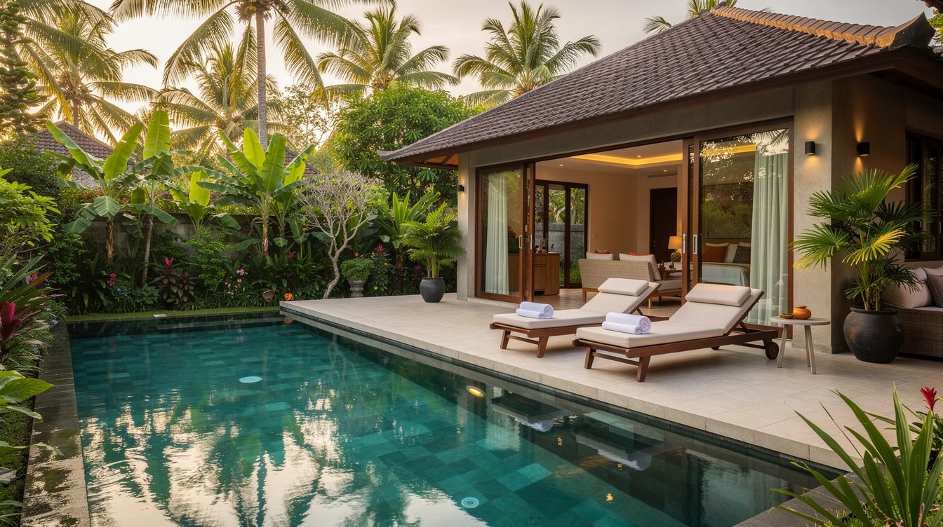 Private villa pool deck in Ubud Bali