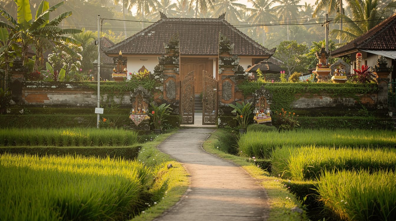 Ubud neighborhood rice paddy path for long term villa stay
