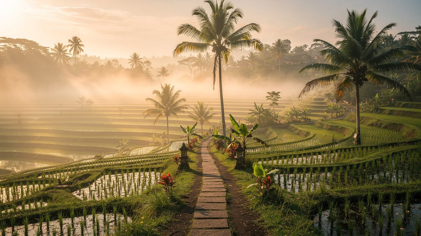 Ubud rice terraces morning mist journey
