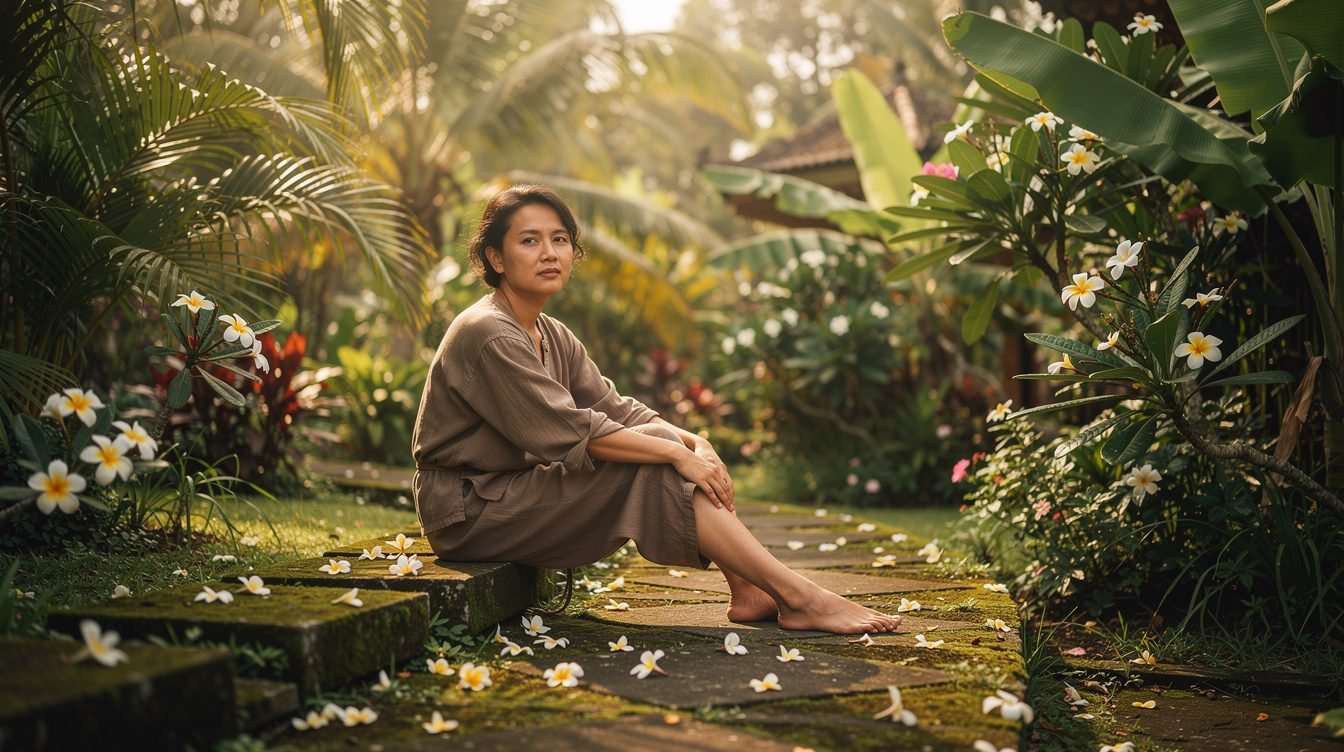 first meditation retreat experience in Bali tropical garden