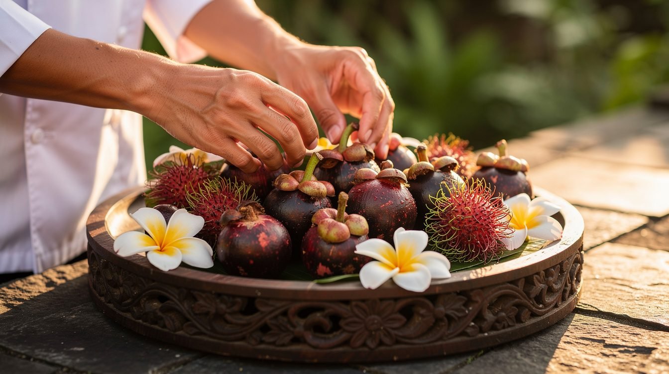 staffed villa in Bali preparing mindful morning ritual with fresh fruits