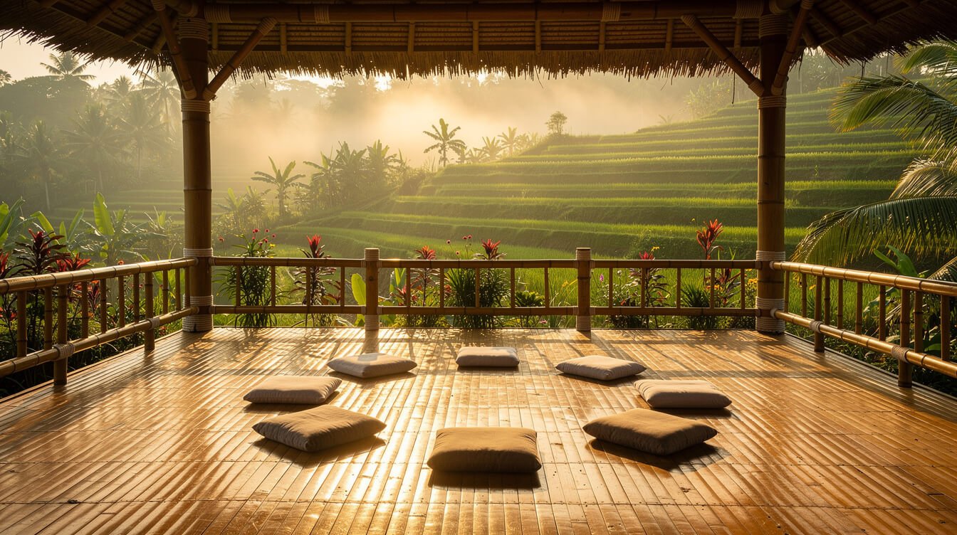 meditation practice in Ubud bamboo pavilion