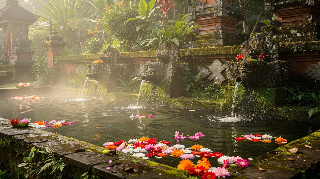 Balinese water purification ceremony temple