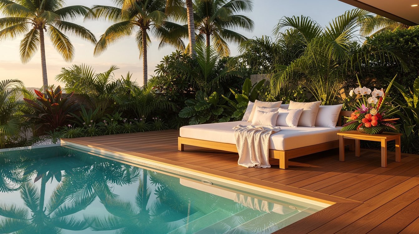 Villa Amrita pool deck tropical garden