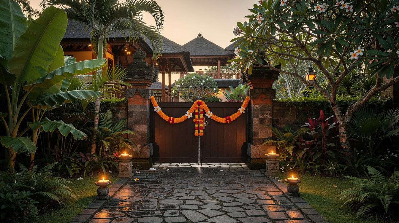 arrival pathway at a Bali villa entrance