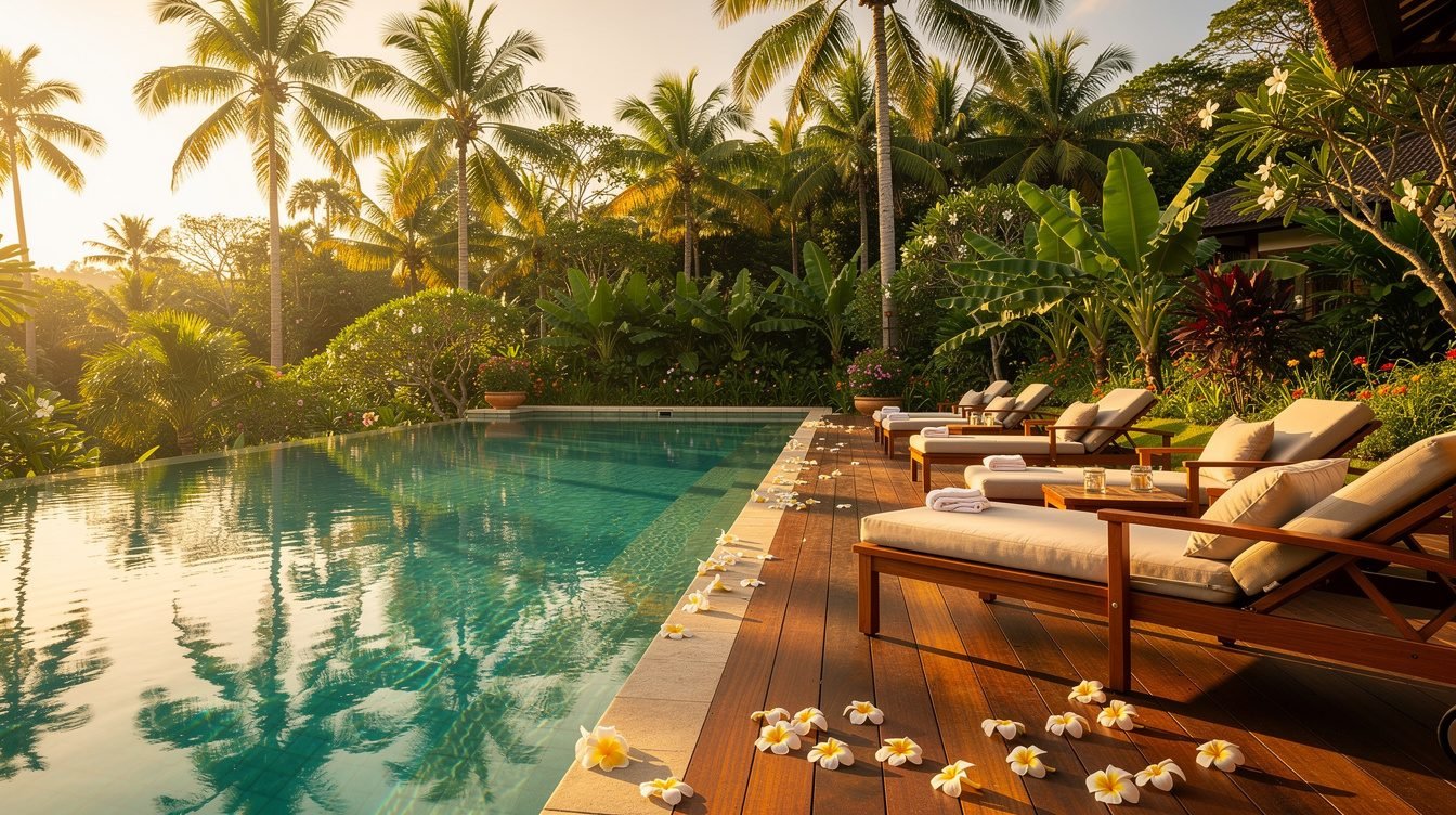 Villa Amrita pool deck tropical garden