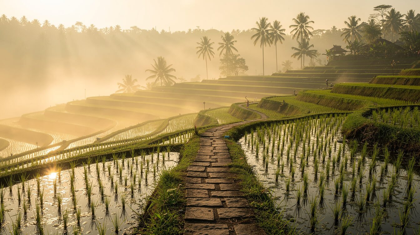 Ubud rice terraces morning mist journey