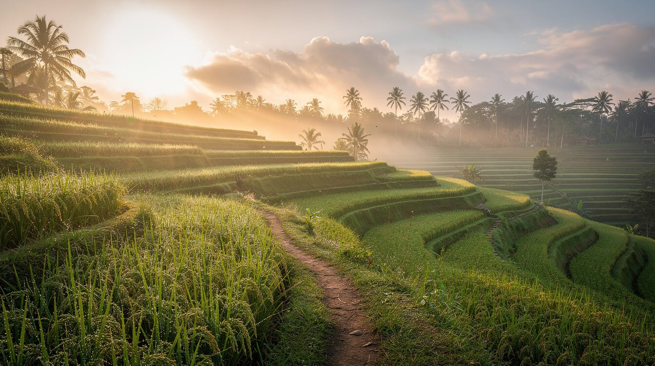 Ubud rice terraces sunrise morning light