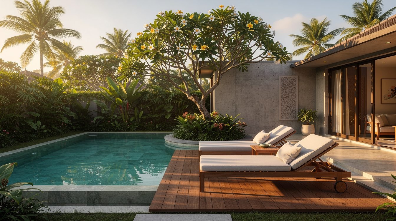 Villa Amrita pool deck morning light