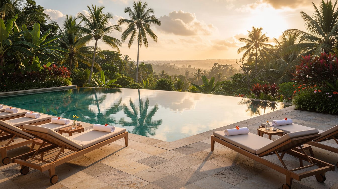 Villa Amrita pool deck in morning light