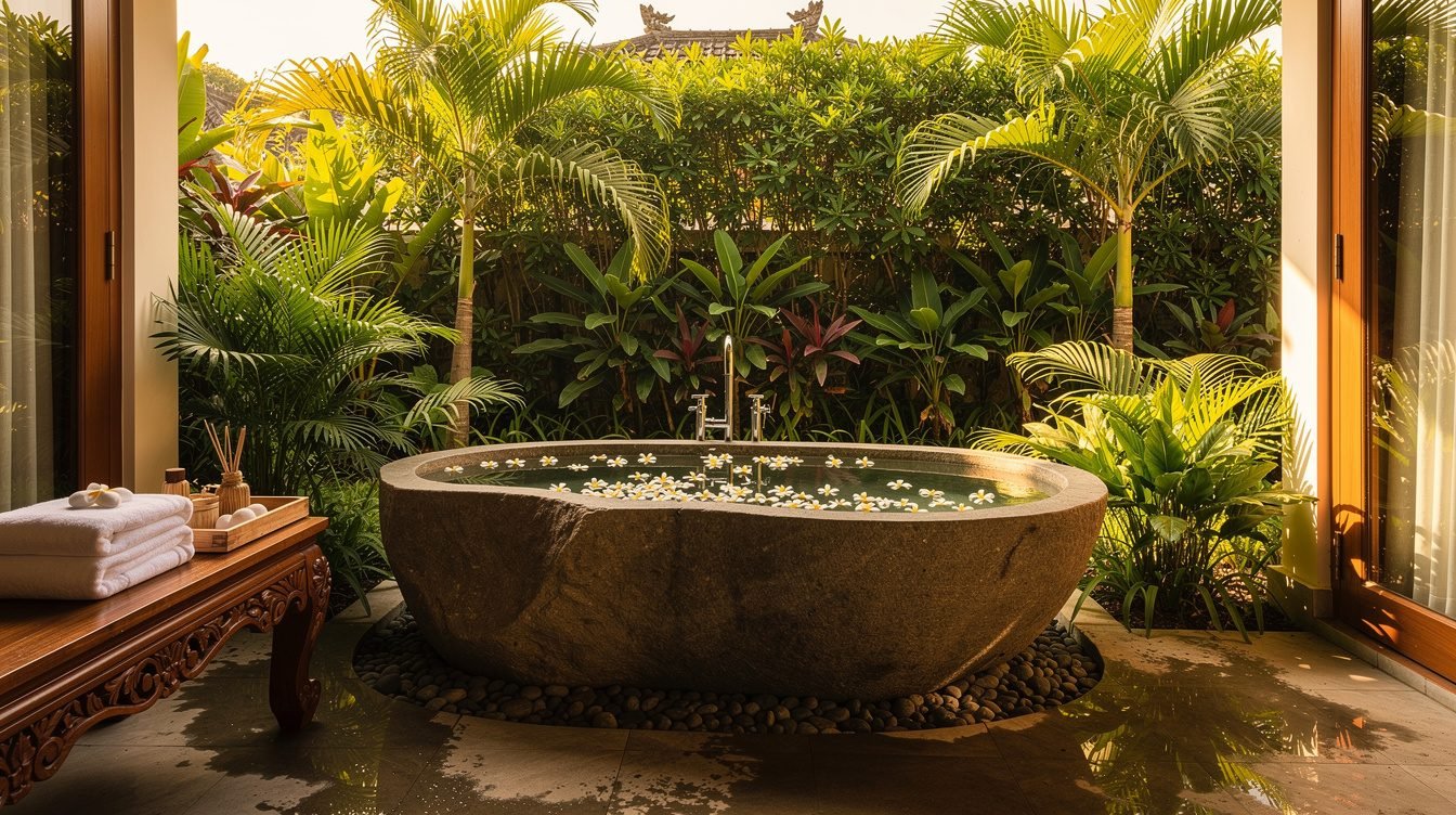 traditional Balinese outdoor villa bathroom