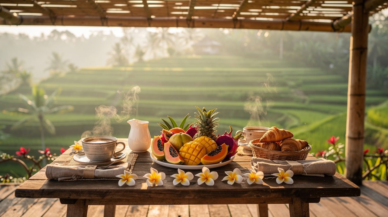 private villa breakfast Bali tropical morning