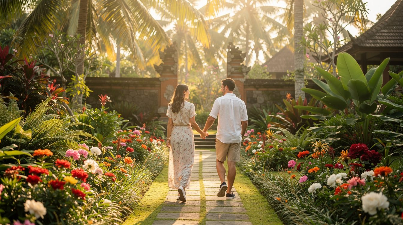 couple at private villa garden Bali
