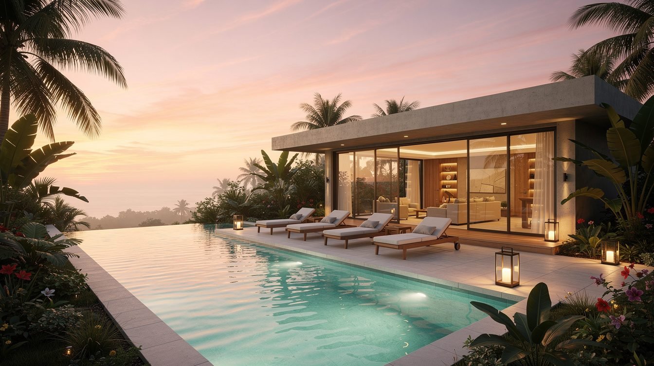 Villa Amrita pool deck sunset