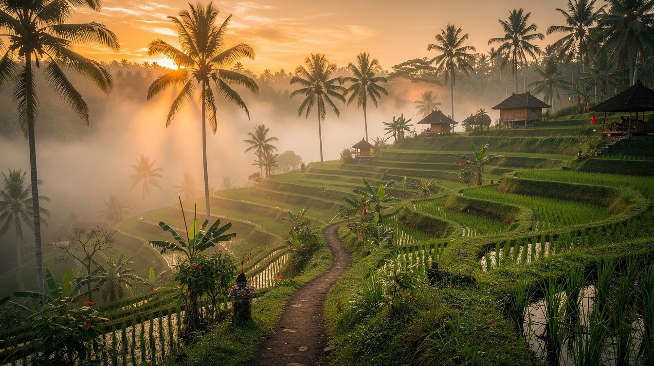 Ubud rice terraces sunrise morning