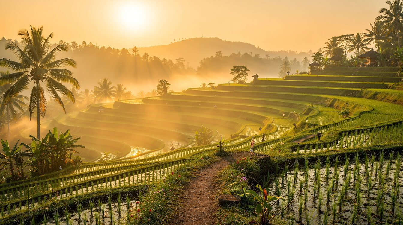 Ubud rice terraces morning sunrise