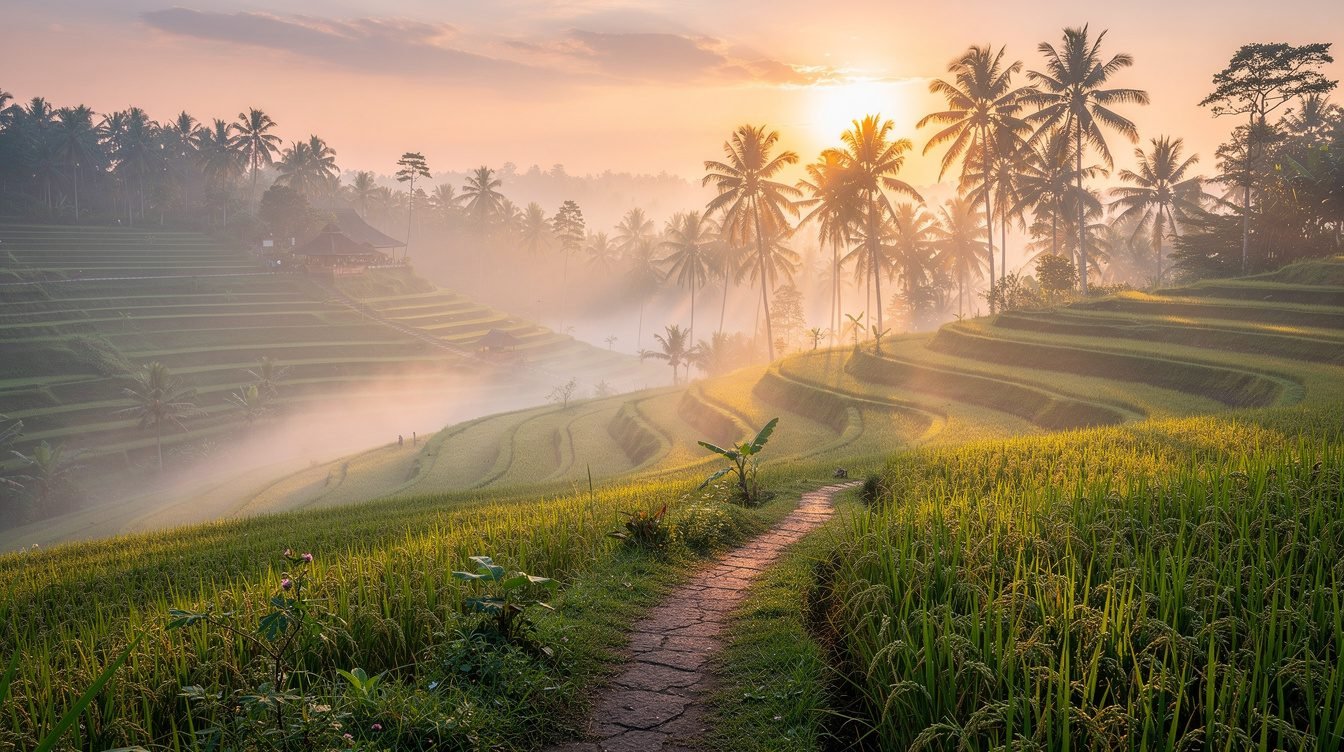 Ubud rice terraces at sunrise