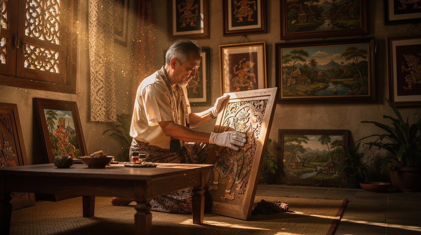Balinese art collector in Ubud studio