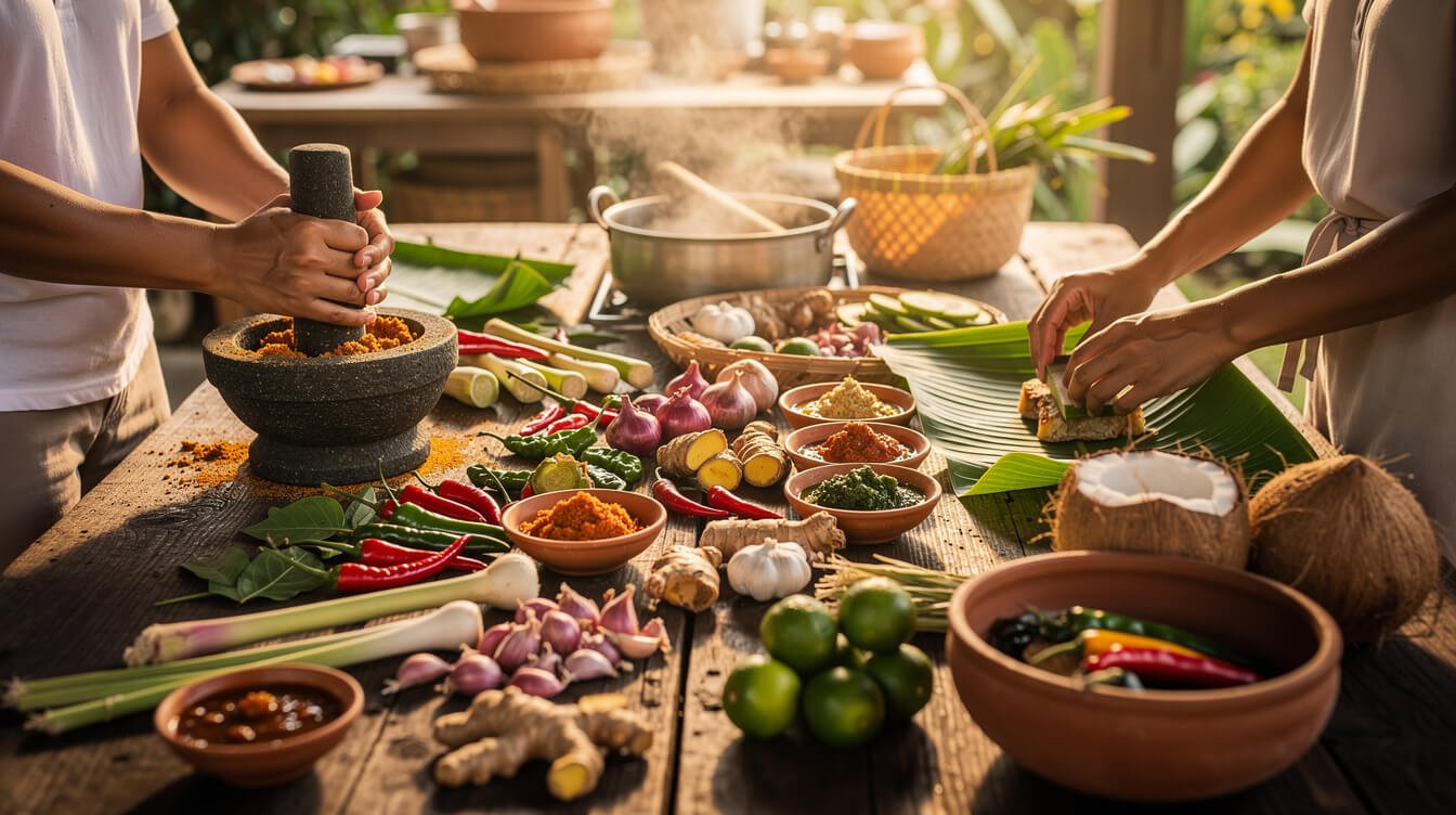 Balinese cooking class with fresh ingredients in Ubud