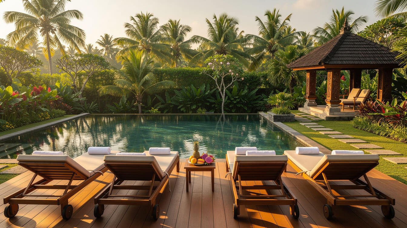 Villa Amrita pool deck in Ubud Bali