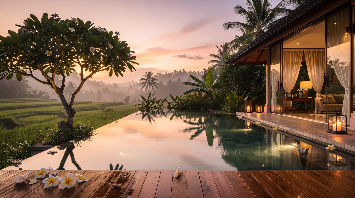 Private pool villa overlooking rice terraces Ubud