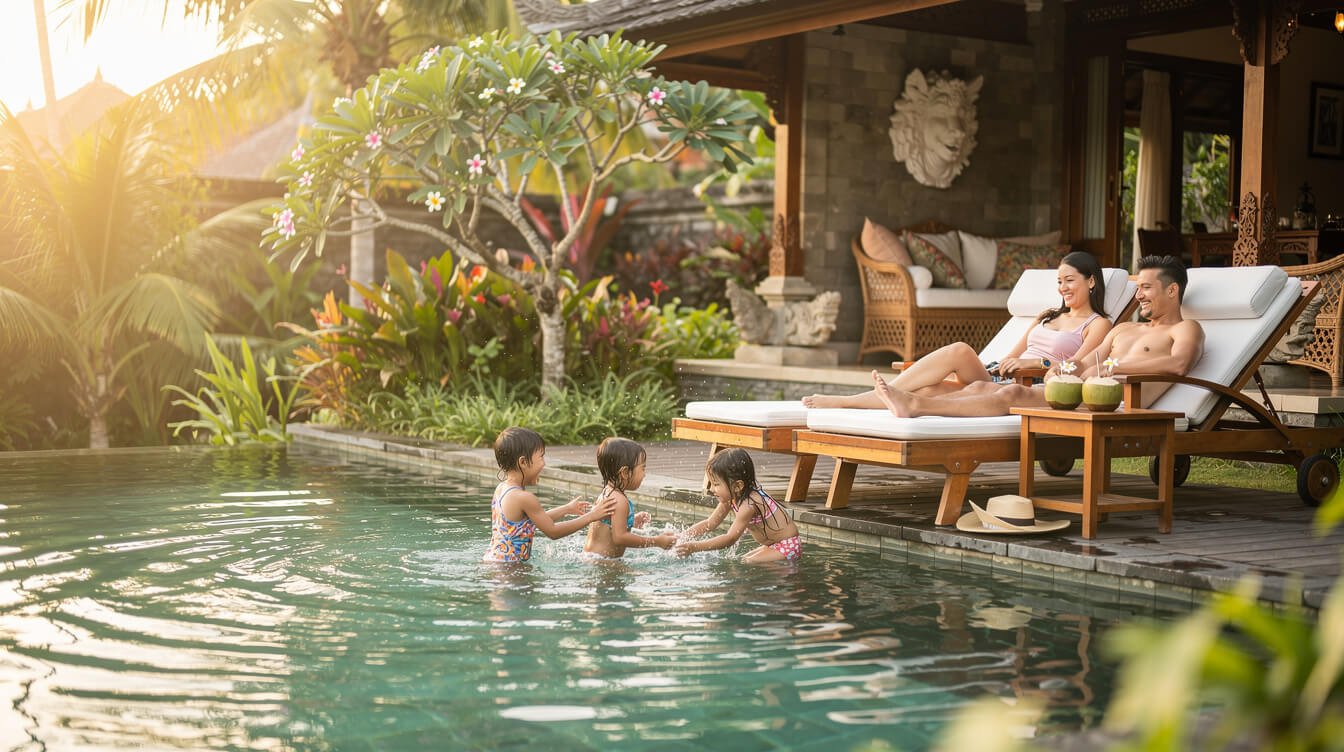 Family enjoying a private pool at a Bali villa
