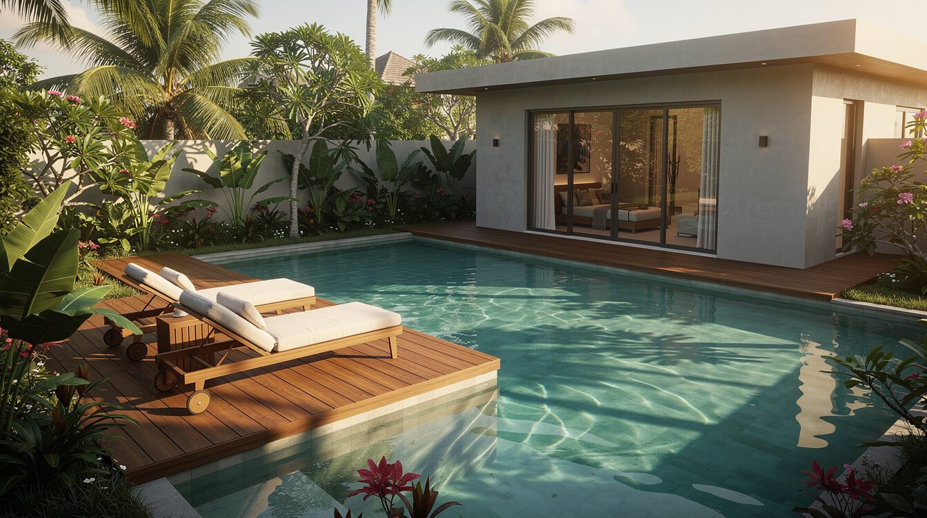 Private pool villa in Ubud Bali with tropical garden