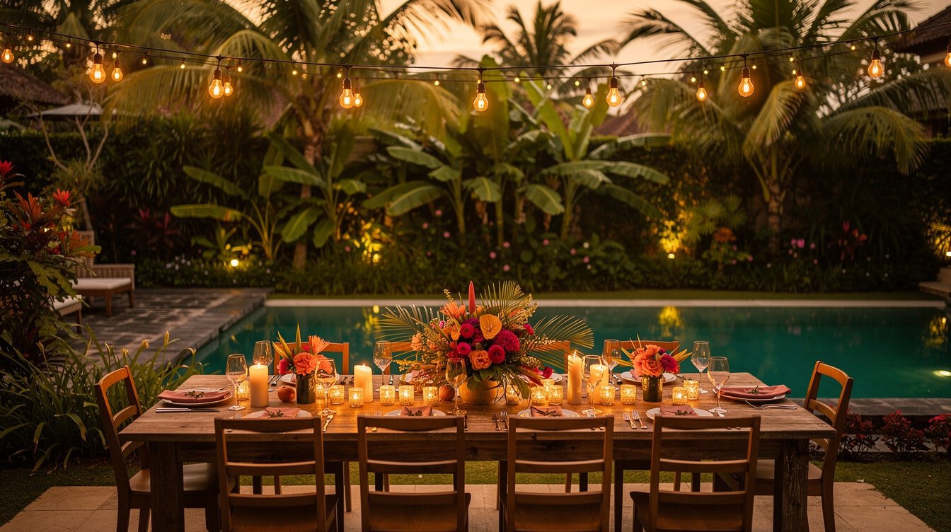 intimate garden wedding dinner at a private bali villa