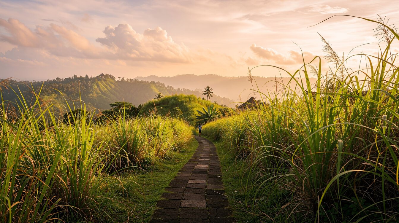walking along the Campuhan Ridge Walk Ubud in afternoon light