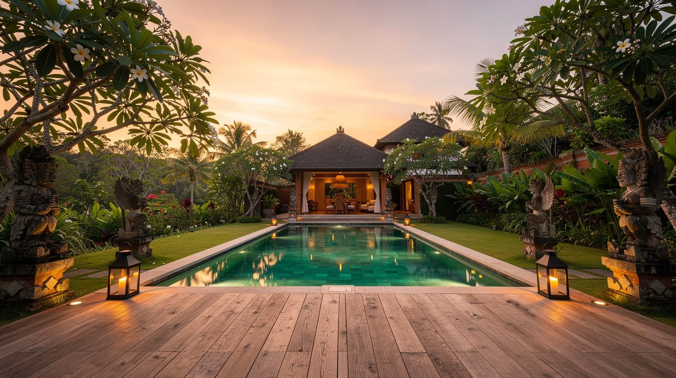 Private villa pool deck in Ubud Bali