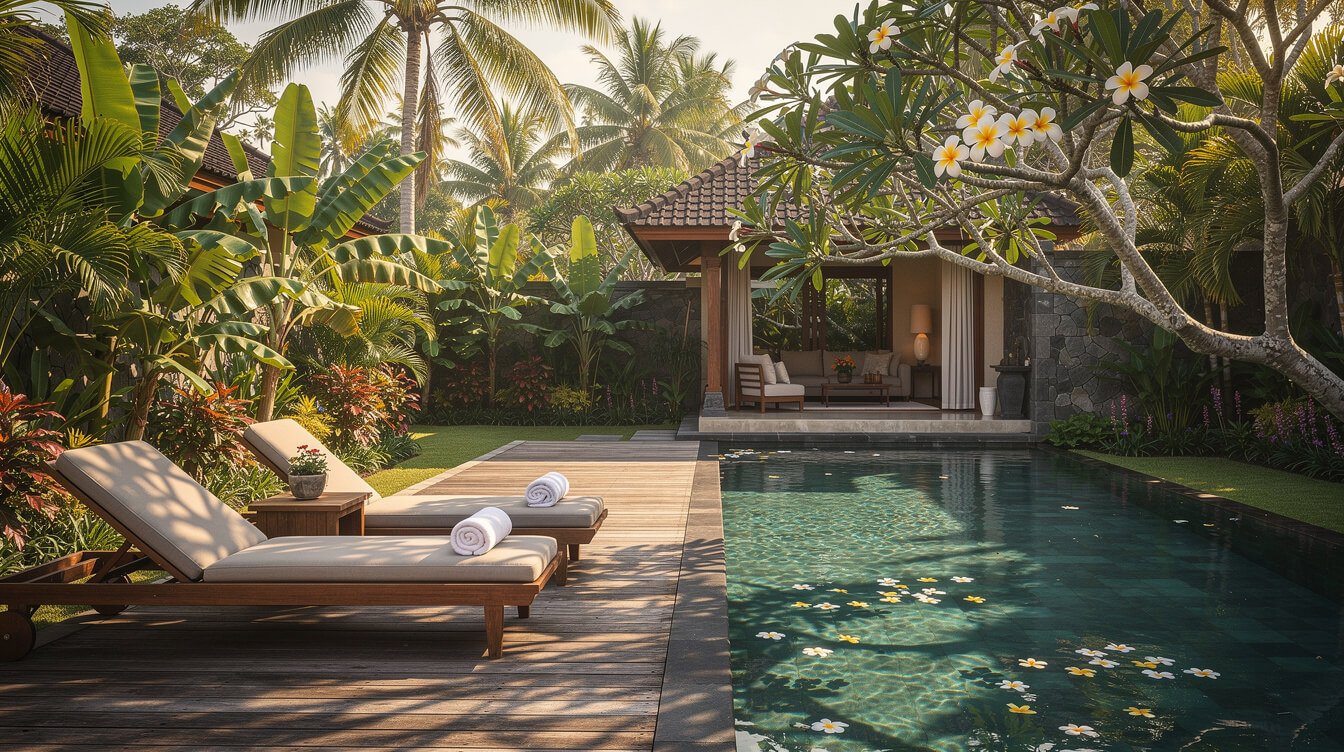 Villa Amrita pool deck in Ubud