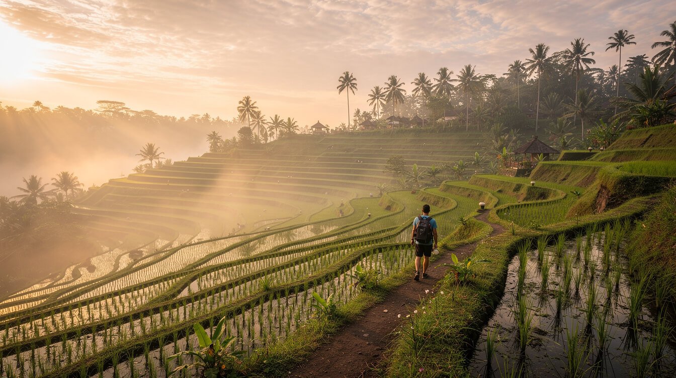 Ubud rice terraces sunrise morning