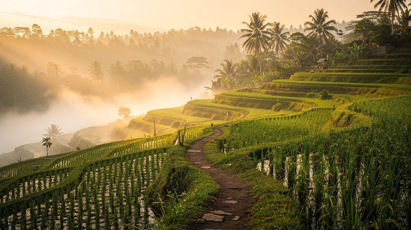 Ubud rice terraces at sunrise