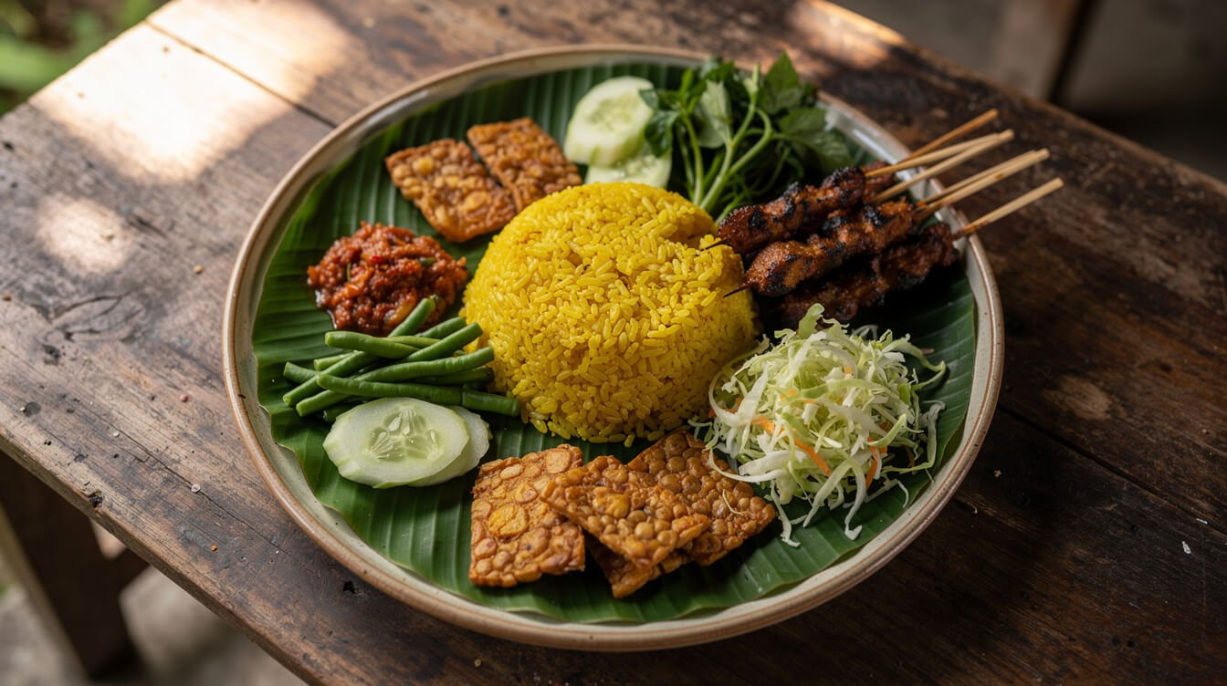 traditional Balinese nasi campur in Ubud warung