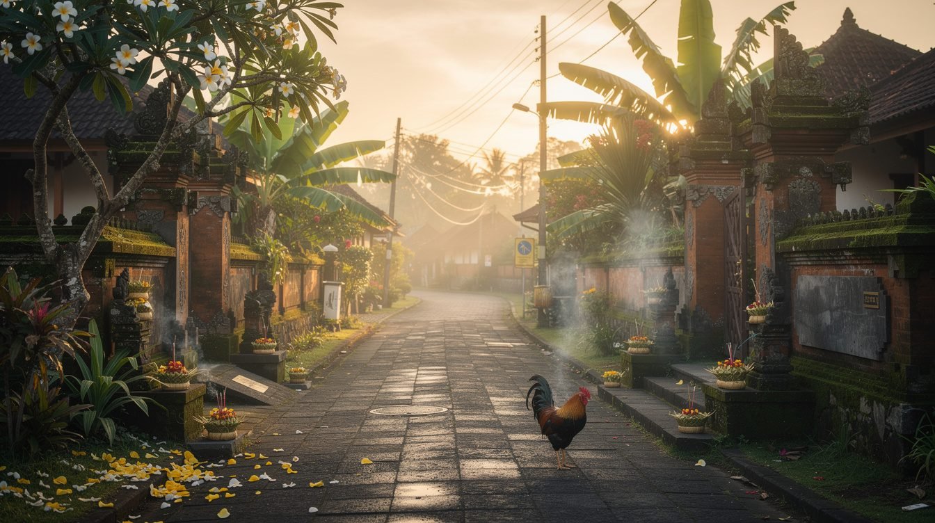 ubud bali hotel village morning scene