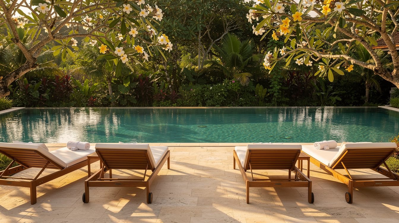 Private villa pool deck in Ubud