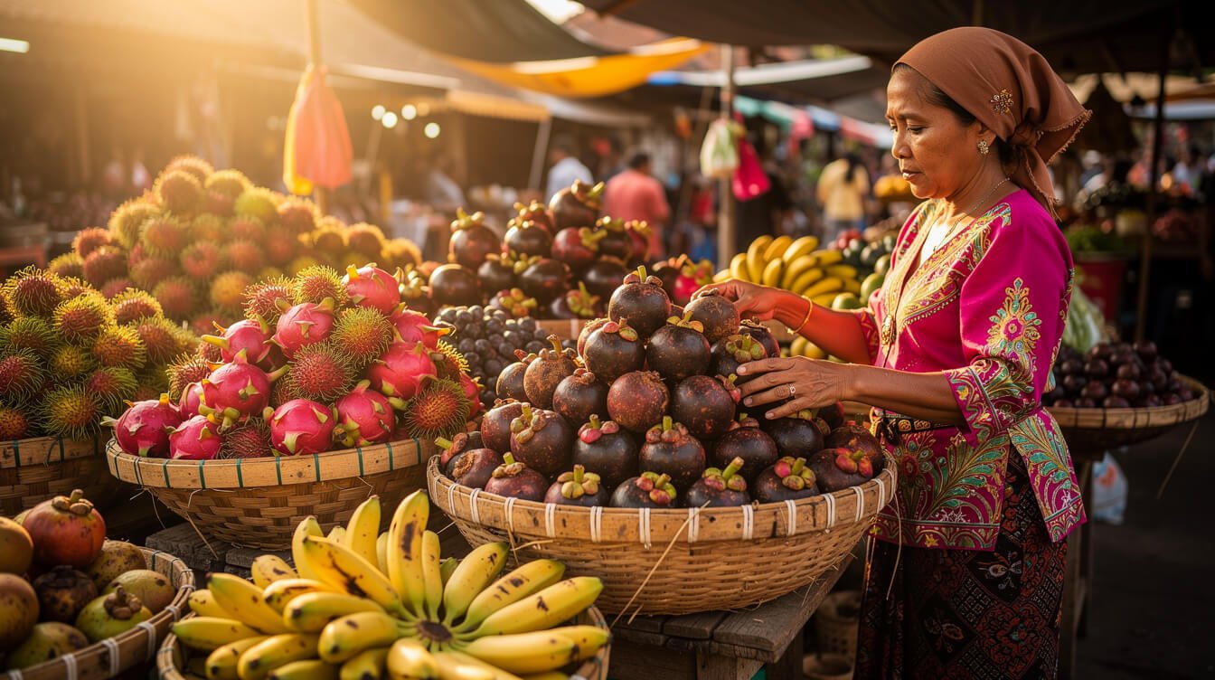 Fresh tropical fruit and produce at Ubud morning market