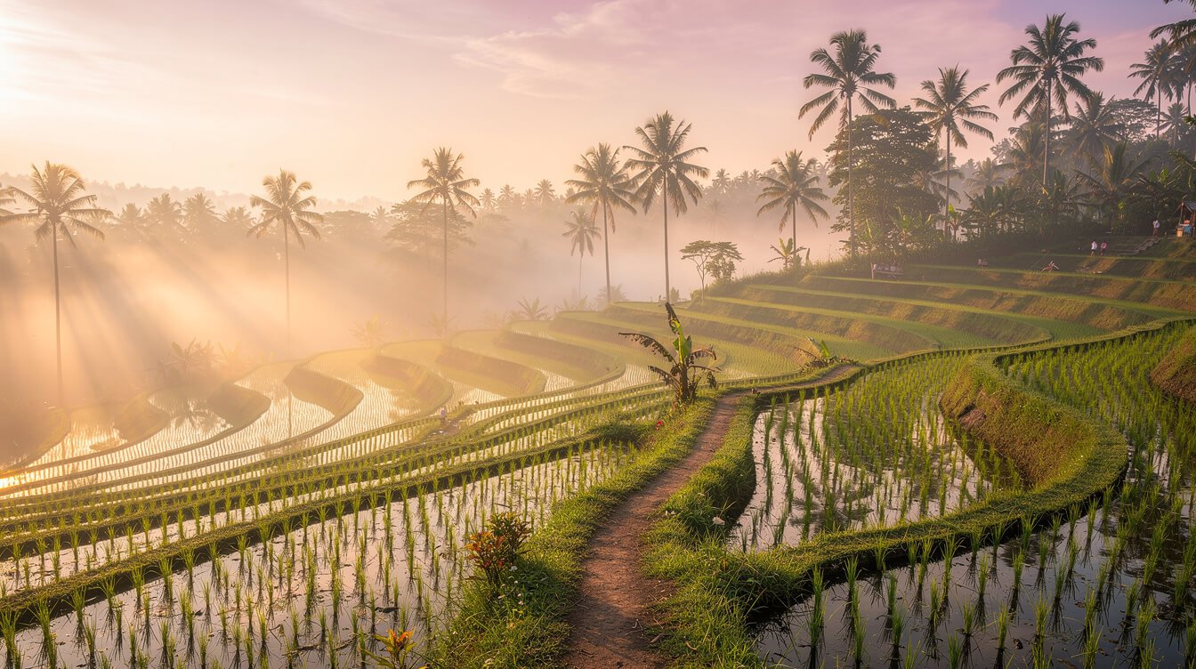 Ubud rice terraces at sunrise