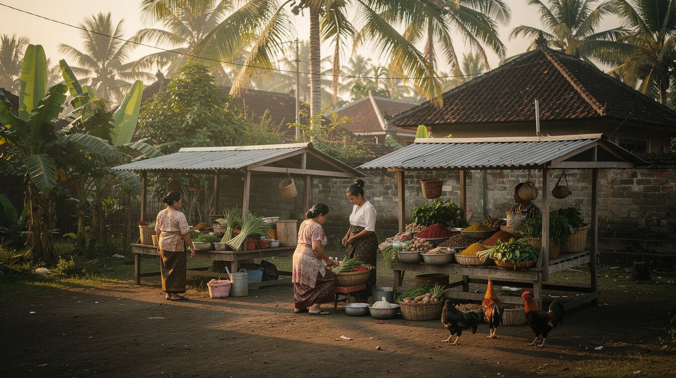 Quiet village morning market in rural Ubud