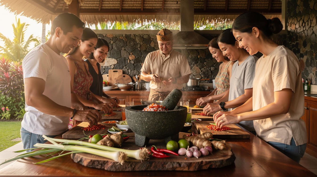 Balinese cooking class in a private villa kitchen in Ubud