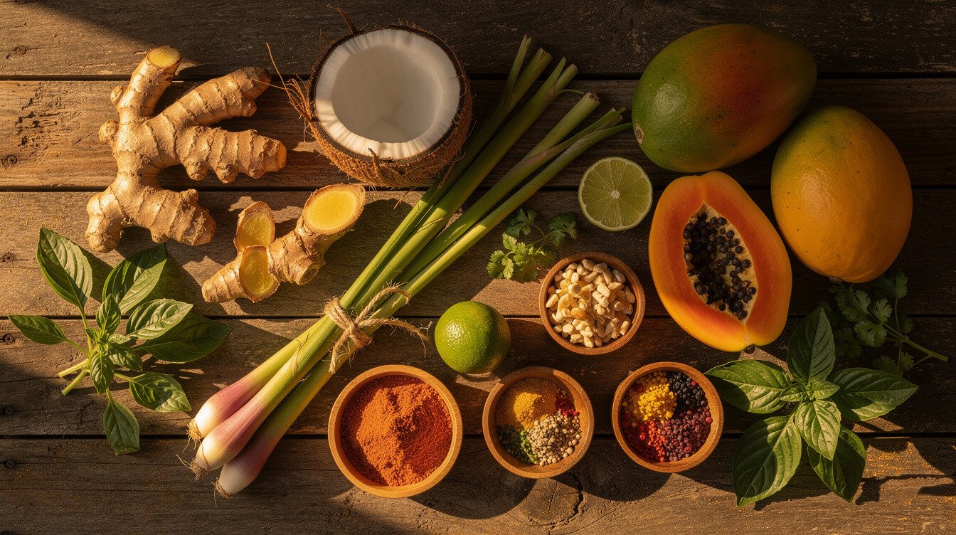 Fresh Balinese cooking ingredients for villa chef